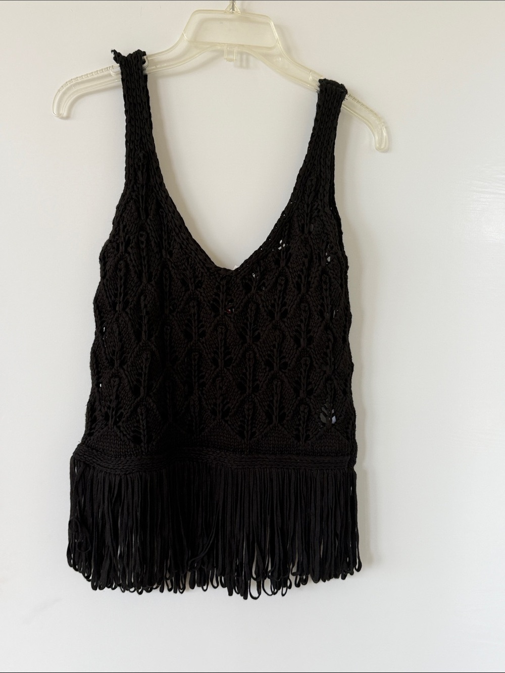 Zara Black Crochet Fringe Tank Top